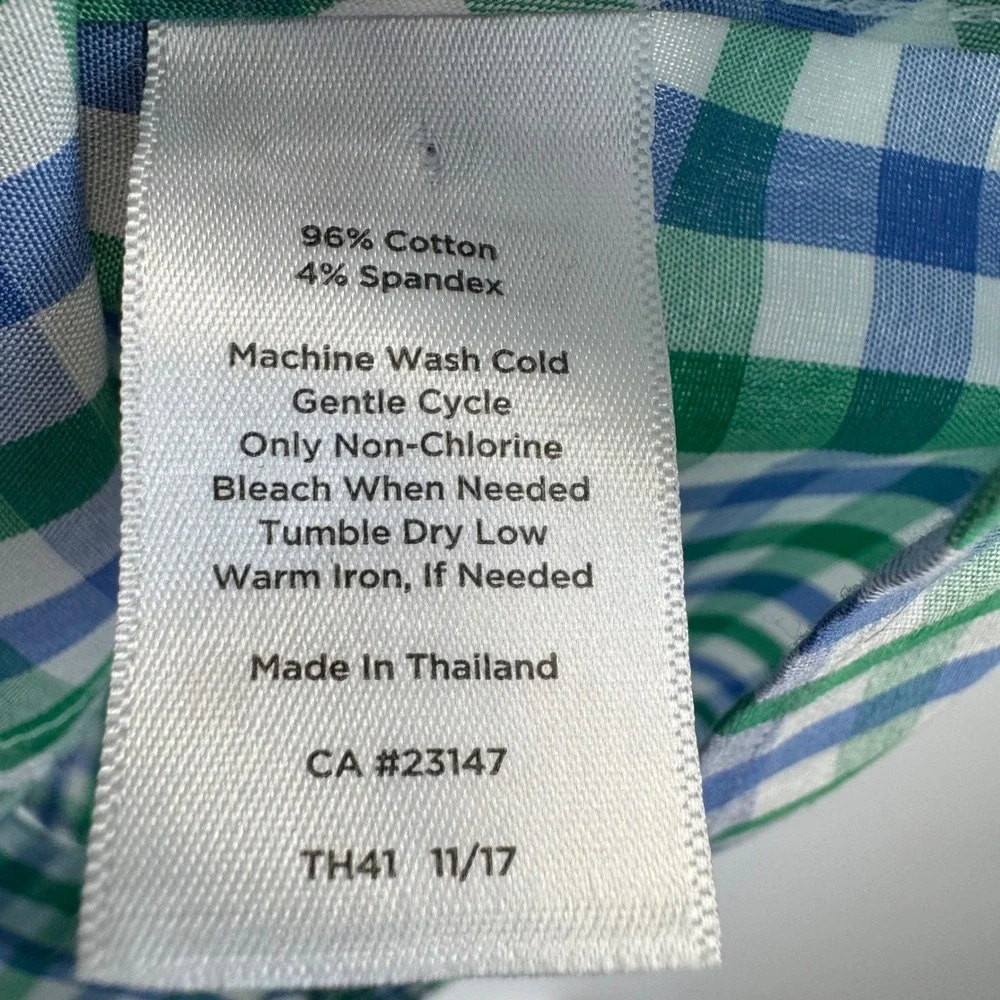 Talbots Womens 18 Gingham Sleeveless Button Down Shirt Scallop Trim Green Blue - Picture 7 of 13